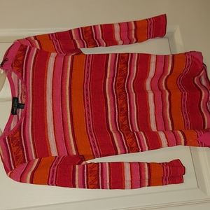 LRL Pink Orange Striped Knit Long Sleeve Top Small